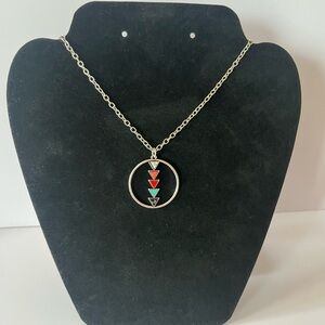 Geometric Silver Necklace with Multi Colored Turquoise Like Accents